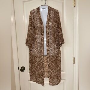 NWT Jessica Simpson Kimono Cardigan Duster Sheer Leopard Swirl-Sandshell Tina